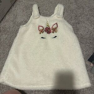 Cream Fuzzy Dress with Unicorn Design